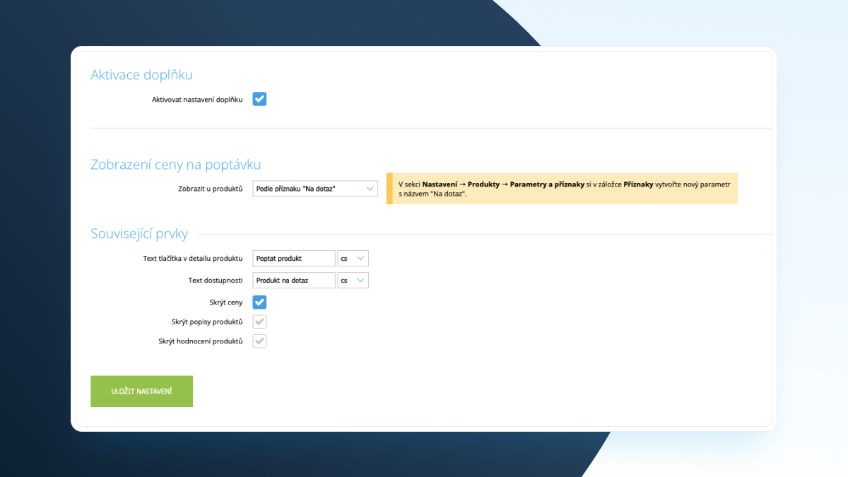 Cena produktu na dotaz - Administrace